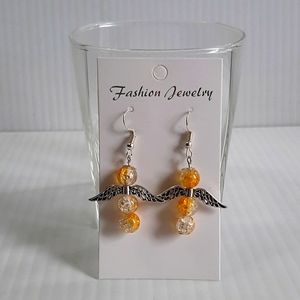 Hand Crafted Earrings Pierced Angel Yellow Crackle